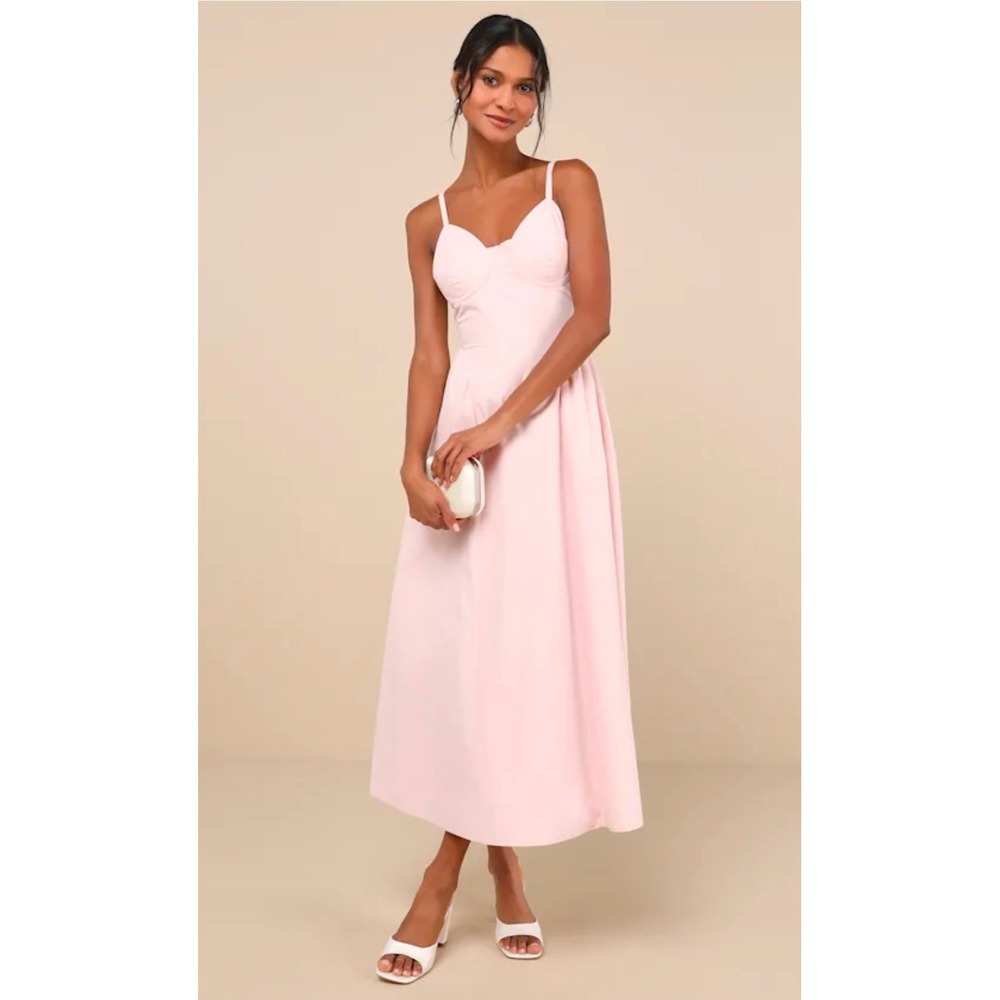 Lulus Veris Blush Pink Bustier Midi Dress XL Women Cotton Romantic Wedding Guest